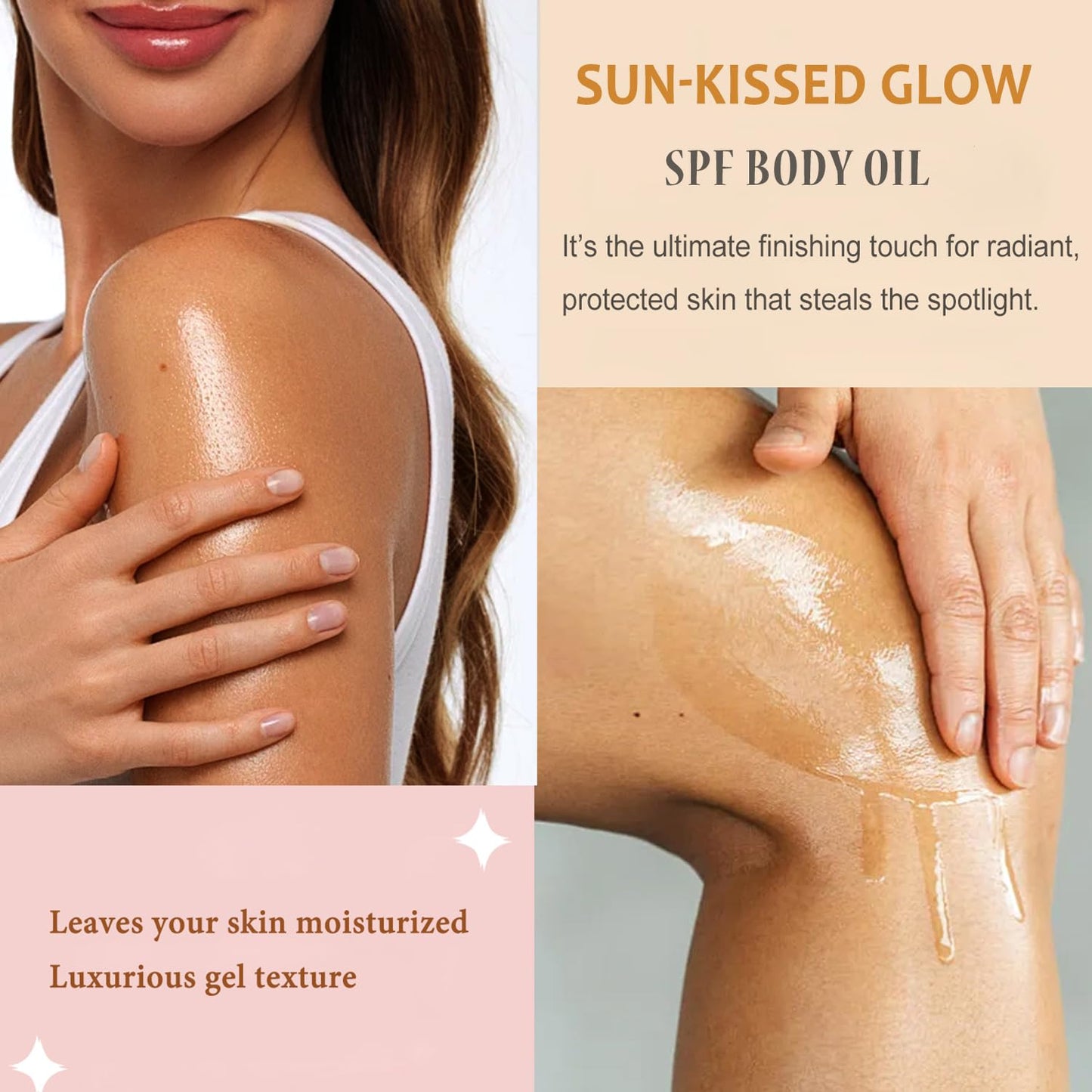 Glow Oil, SPF45 Moisturizing Body Oil Shimmer Sunscreen with Coconut Oil for Dry Skin Nourishing Glowing Skin Care Body Shimmer