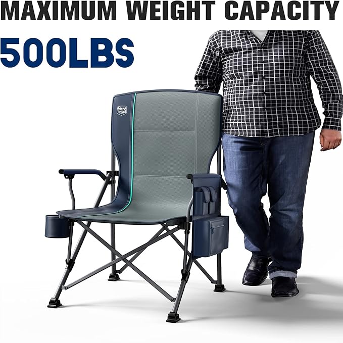 TIMBER RIDGE Oversized Folding Camping Chair High Back Heavy Duty for Adults Support up to 500lbs with Cup Holder, Side Pocket Cooler Bag