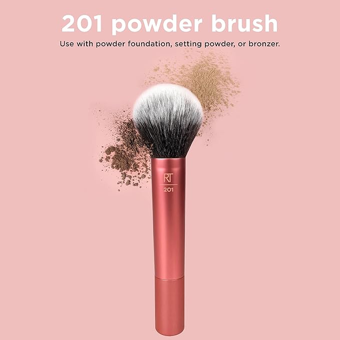 Real Techniques Powder Brush, Ultra Plush Synthetic Bristles, Aluminum Ferrules to Build Coverage, Cruelty Free, Mattified Finish, For Foundation, Setting Powder, Bronzers, Orange, 1 Count (Pack of 2)