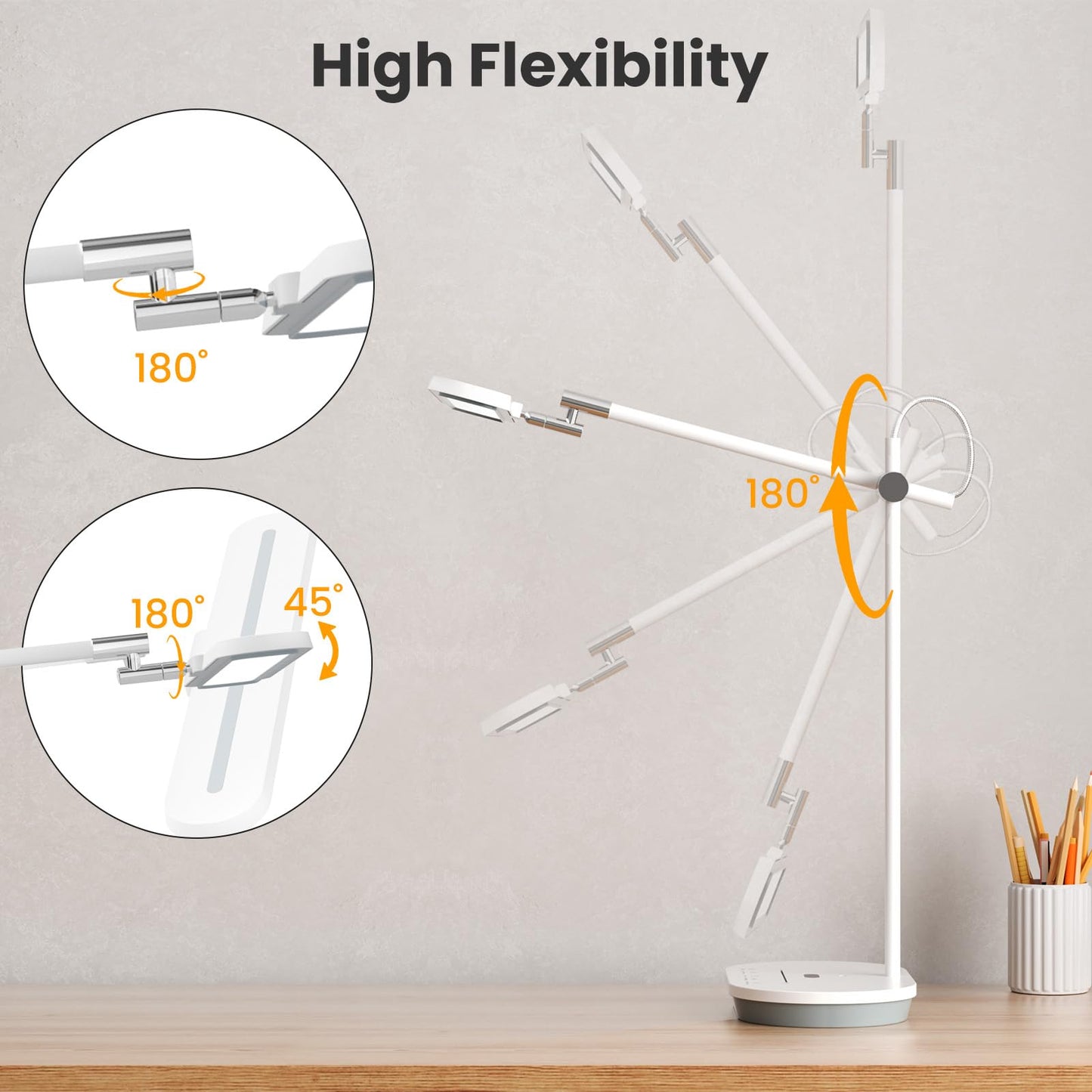 Newkana LED Desk Lamp with CRI 98, Advanced Eye-Caring Bright Desk Light for Crafting, Home Office & Kids Studying, Multi-Angle Adjustable, Dimmable Full Spectrum with Touch & Gesture Control