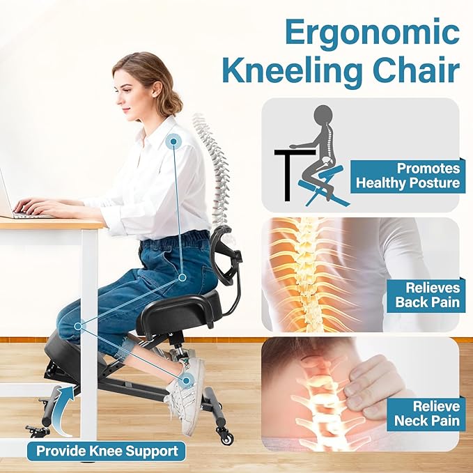 Kneeling Chair, Ergonomic Kneeling Chair with Back Support, kneelings Office Chairs with Adjustable Height and Lumbar Support for Banking Meeting Room Office Home Reception,Improve Postures