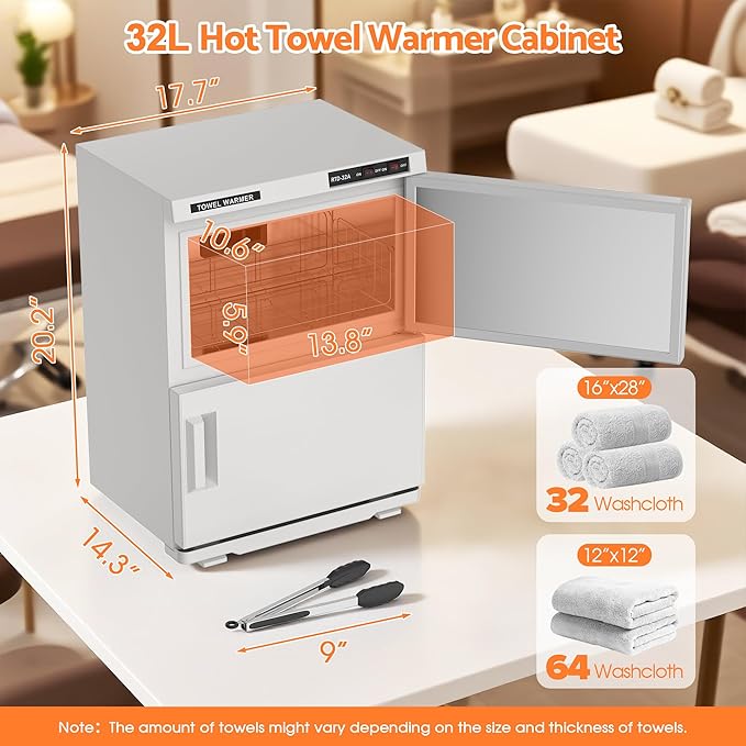 Double Hot Towel Warmer for SPA Professional Towel Heater Machine for Bathroom Salon Barber Estheticians 32L,White