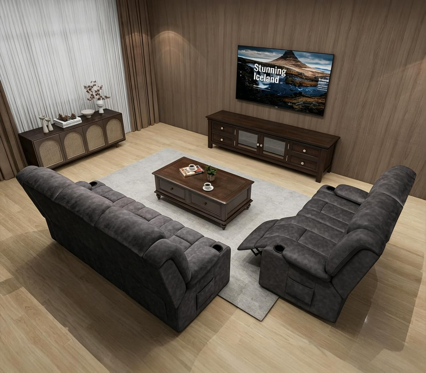 COMHOMA Loveseat Recliner Sofa,Fabric Home Theater Seating Seats,RV Manual Reclining Chair with Bluetooth Speakers,Living Room Furniture Set