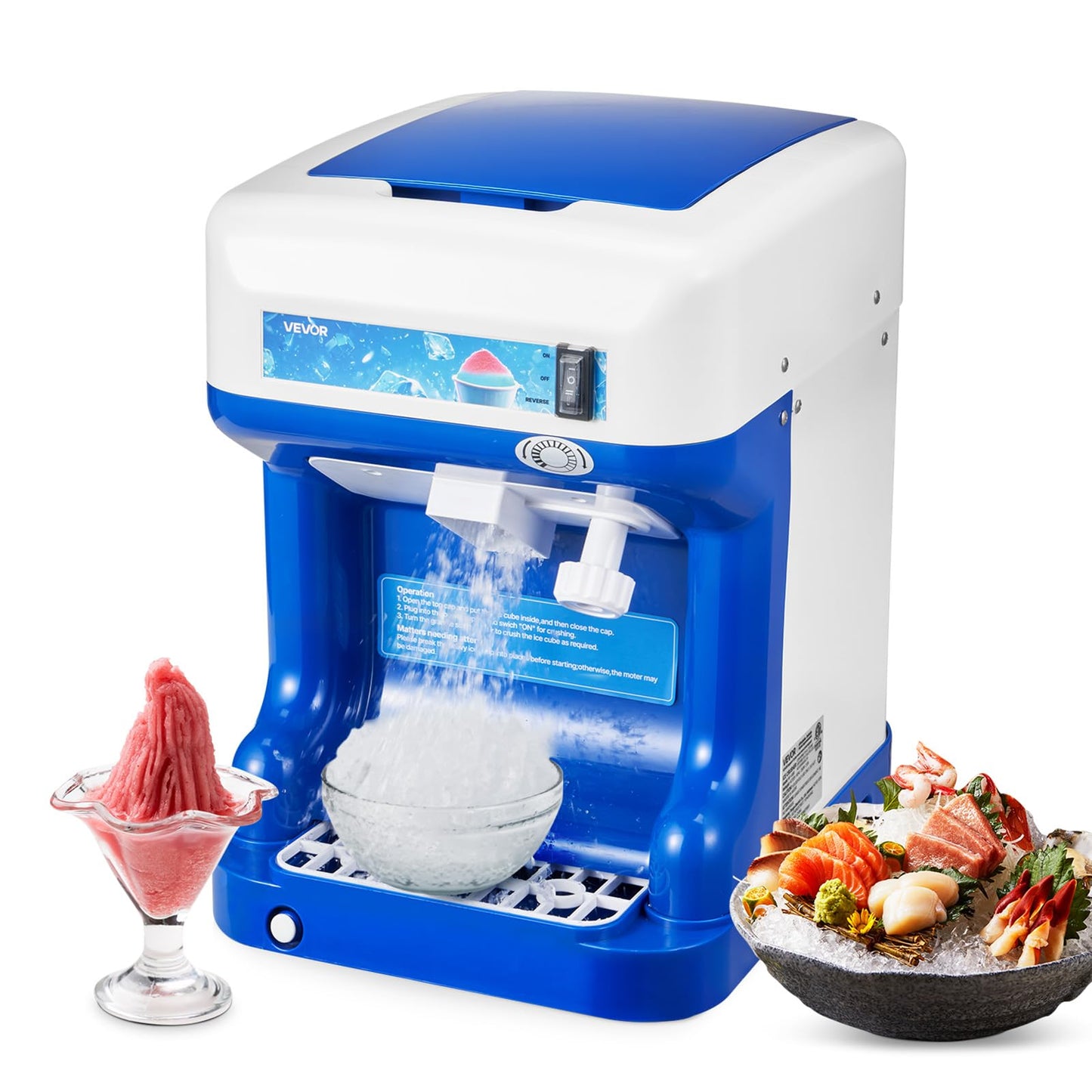 VEVOR Commercial Ice Shaver Crusher,286lbs Per Hour Electric Snow Cone Maker with 2L Ice Cube Box, 250W 1500RPM Tabletop Shaved Ice Machine for Parties Events Snack Bar, Home and Commercial Use (Blue)