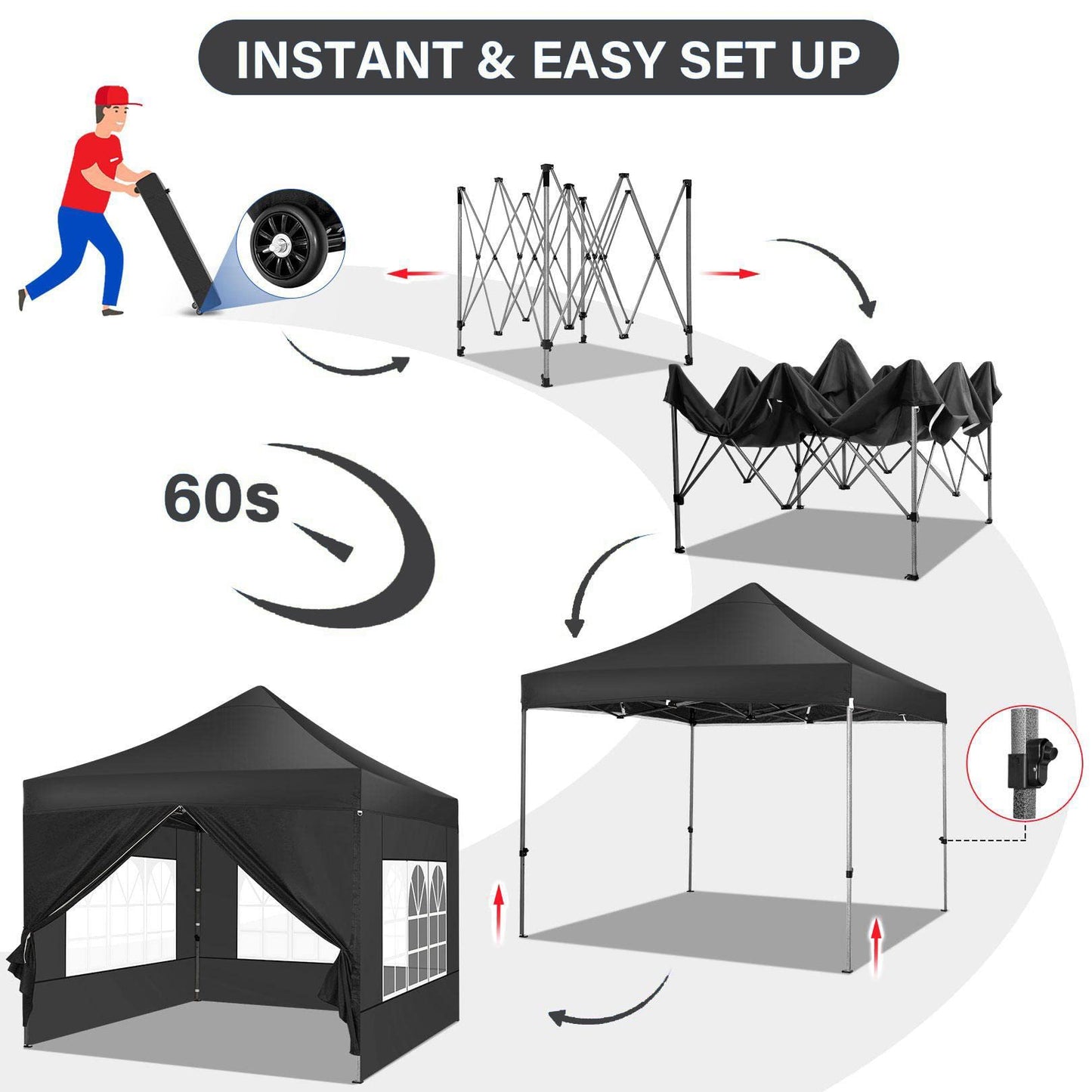 COBIZI 10x10 Pop Up Canopy with 4 Sidewall,Heavy Duty Canopy UPF 50+ All Season Wind Waterproof Commercial Outdoor Wedding Party Tents for Parties Canopy Gazebo with Roller Bag (10 x 10 ft Black)