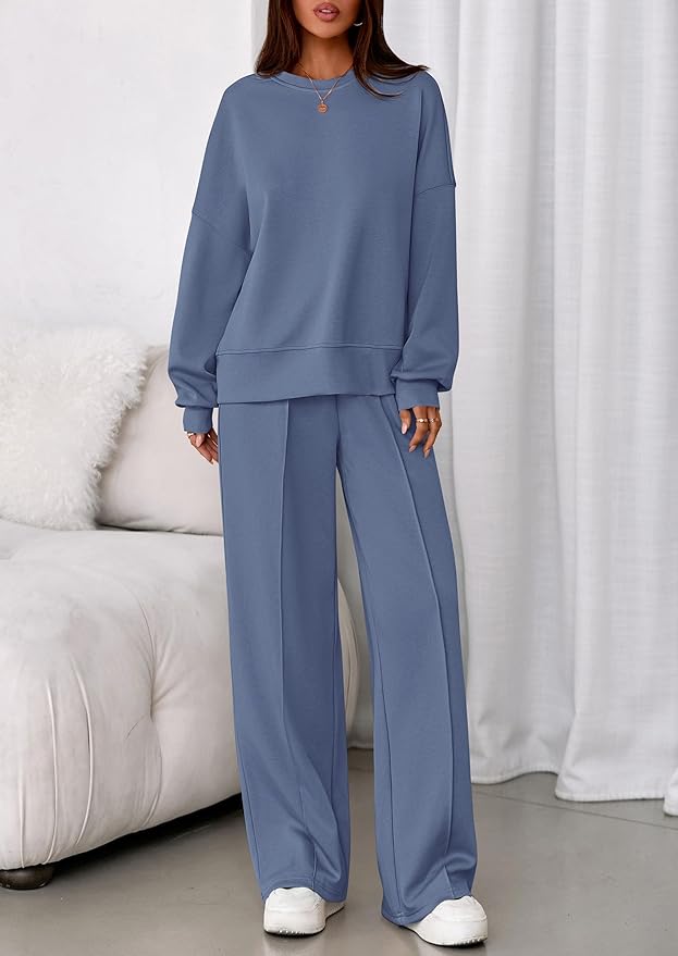PRETTYGARDEN 2 Piece Sets For Women Fall Trendy Long Sleeve Sweatshirt Wide Leg Pants Loungewear Set Matching Sweatsuit