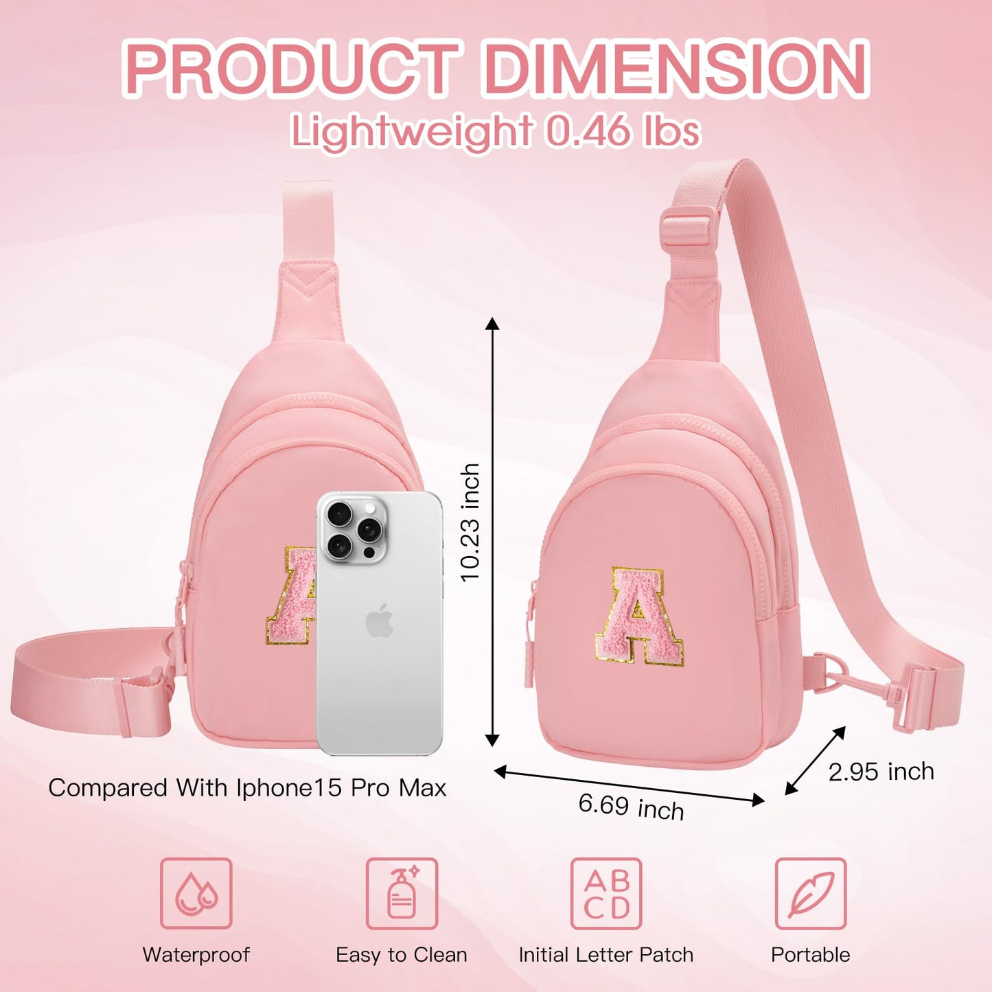 Viverte Gifts for Teen Girls 3-11 Year Olds - Personalized Preppy Initial Sling Bag (Light Pink-A)