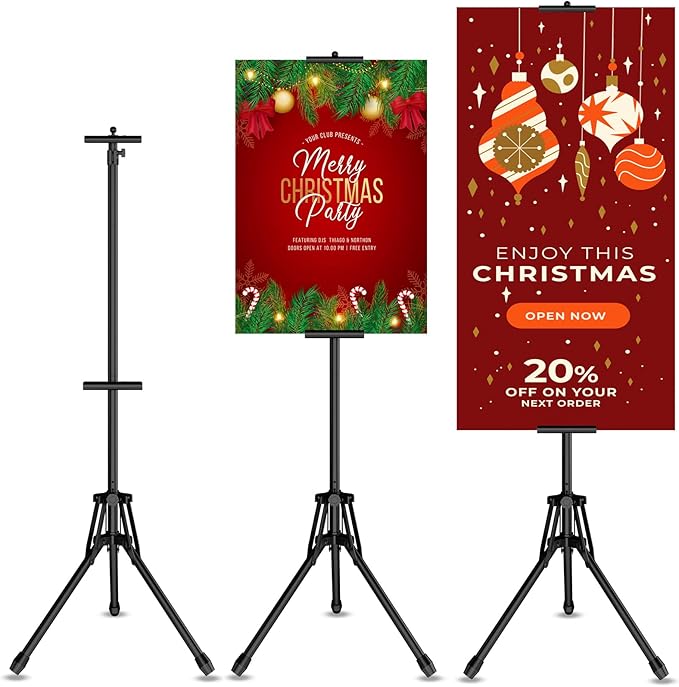 GSOW Poster Stand for Display, 80'' Adjustable Sign Stand Tripod, Retractable Poster Board Stand Double-Sided Banner Stan...