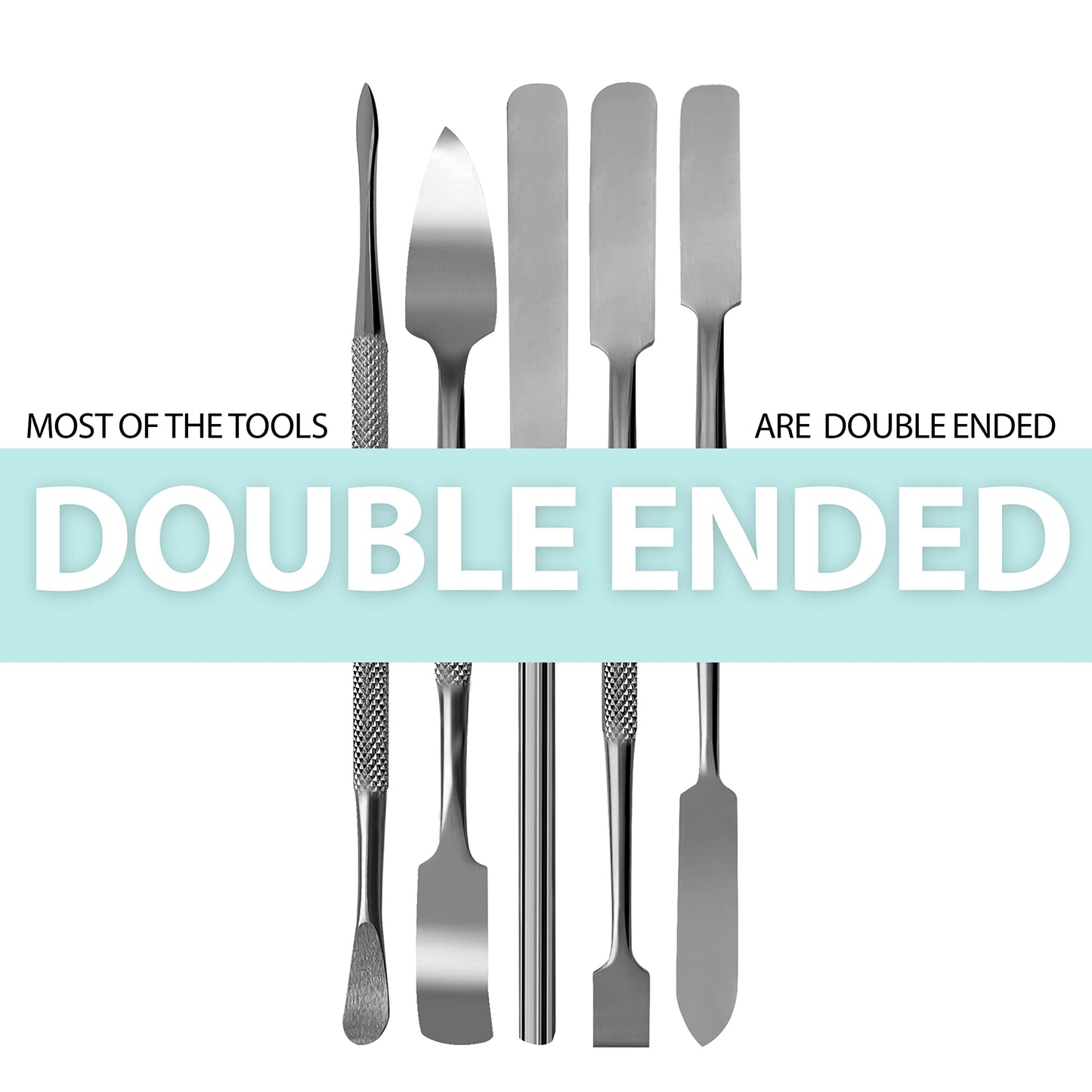 SURGICAL ONLINE Metal Spatula 5 pcs Set Kit Tools - Stainless Steel Double-Sided Tools, High Mirror Finish, Built-in Finger Grips.