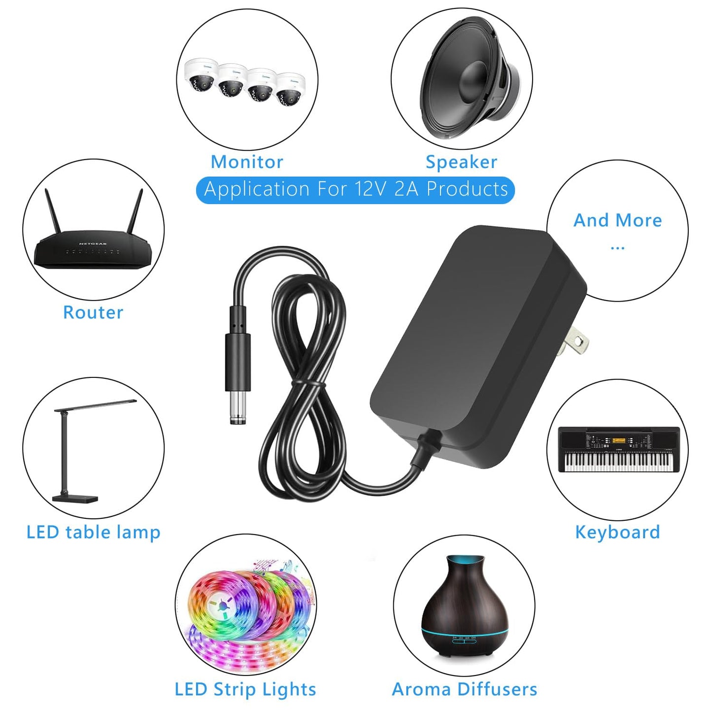 12V 2A Power Supply, AC 120V to DC12V 5.5x2.1mm Jack Converter, 12 Volt LED Driver 24W Adapter Transformer for Strip Lights, Surveillance Cameras, External HDD, Monitor, CCTV (Pack of 100)