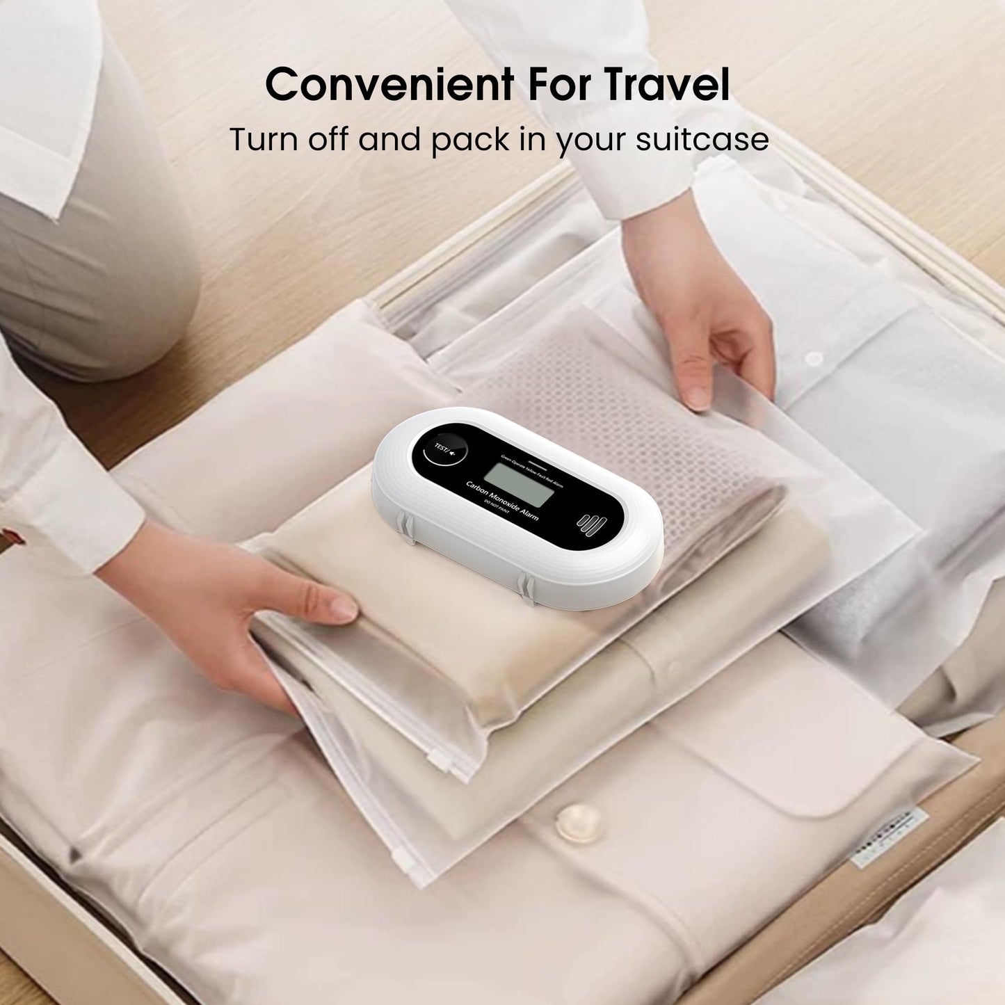 Carbon Monoxide Detector, Portable 10-Year Battery CO Alarm with Digital LCD Display, Battery Powered CO Detector for Home, Office and Travel