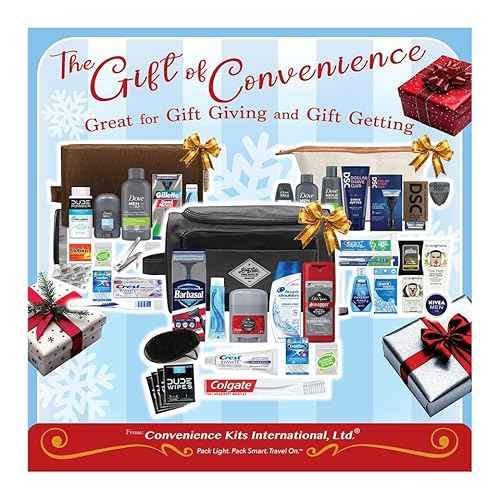 Convenience Kits International Men¡¯s Super Premium 30 PC Travel Kit Featuring: Travel-Size Hair Care Products Plus Face, Body, Oral Care, Travel Essentials in Large Leather Toiletry Bag
