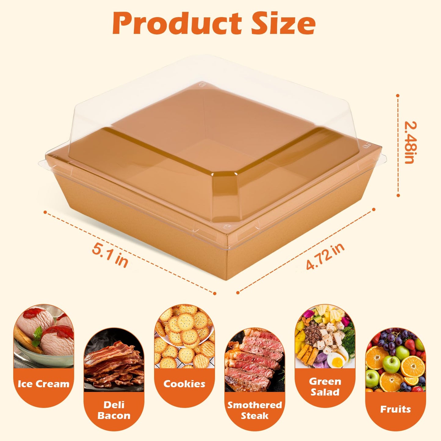 JPPSUJJ 50 Pack Charcuterie Boxes with Clear Lids, Paper Disposable To Go Small Food Containers, 5 Inch Dessert Boxes for Sandwich, Cookie, Cake Slice, Strawberries (Brown)