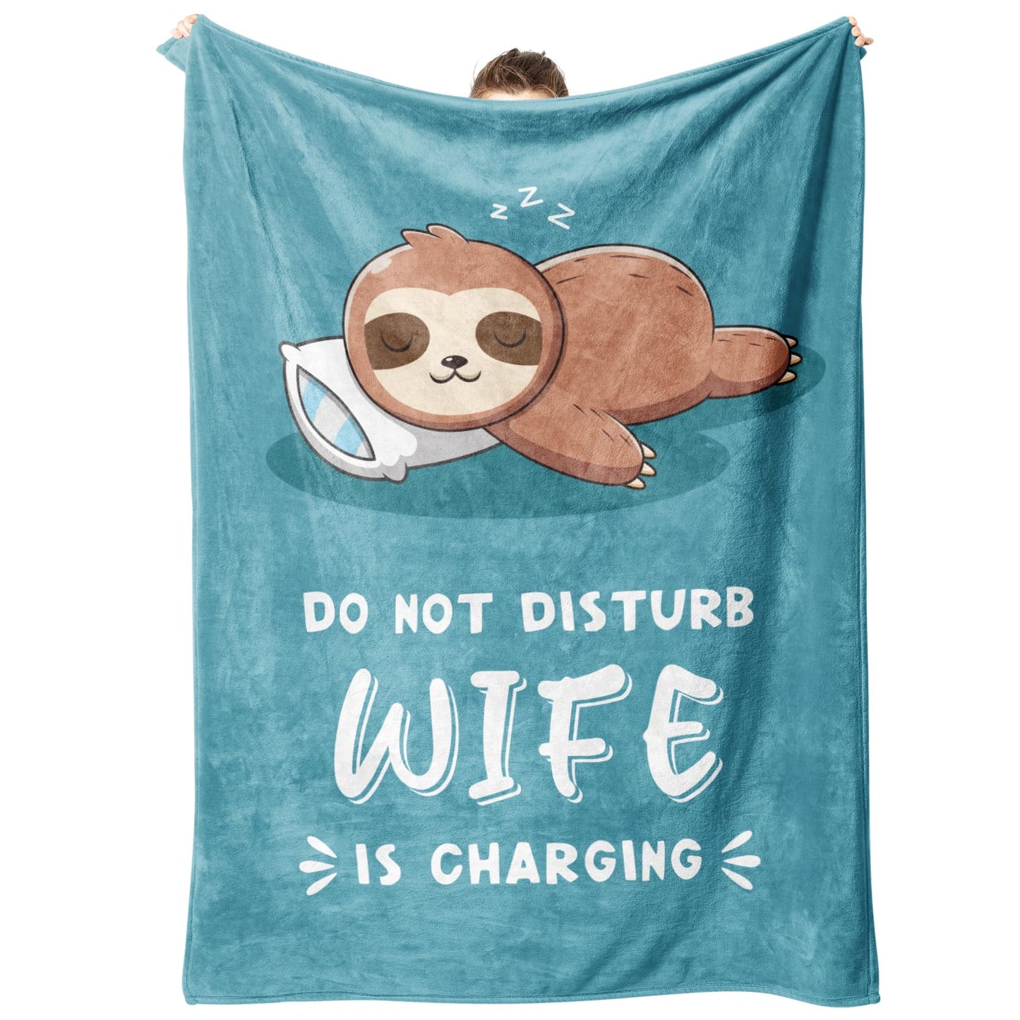 Funny Anniversary Birthday Gifts for Wife, Wife is Charging Sloth Blanket, Wifey Gifts from Husband, Wedding, Mother's Day, Valentines Day Present for Women, Super Soft Blanket for Her