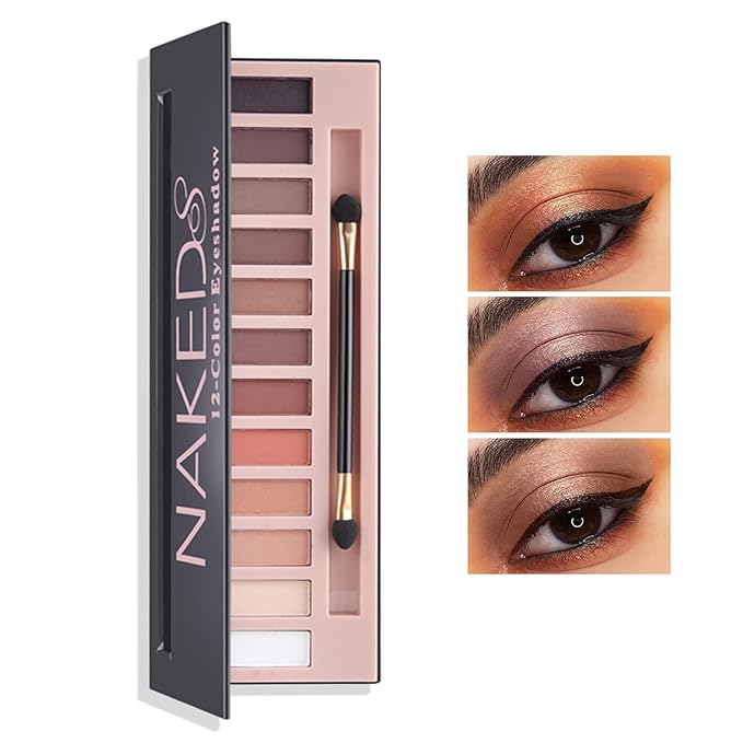 12 Shades Nude Matte Eyeshadow Palette,Shimmer Naked Eyeshadow Palette,Eye Shadow Palette Natural Flash Waterproof Durable Smoked Professional Makeup Palette With Brush(Matte)