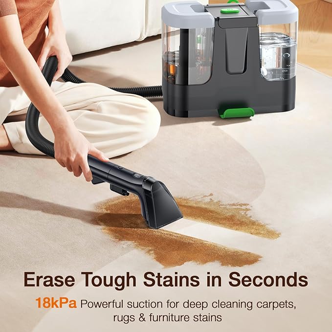 LABIGO Upholstery & Couch Cleaner Machine, 18Kpa Portable Carpet Cleaner Machine for Deep Cleaning, Spot Cleaner and Carpet Shampooer for Pet Messes, Rug, Furniture, Mattress, Sofa, Stairs & Car