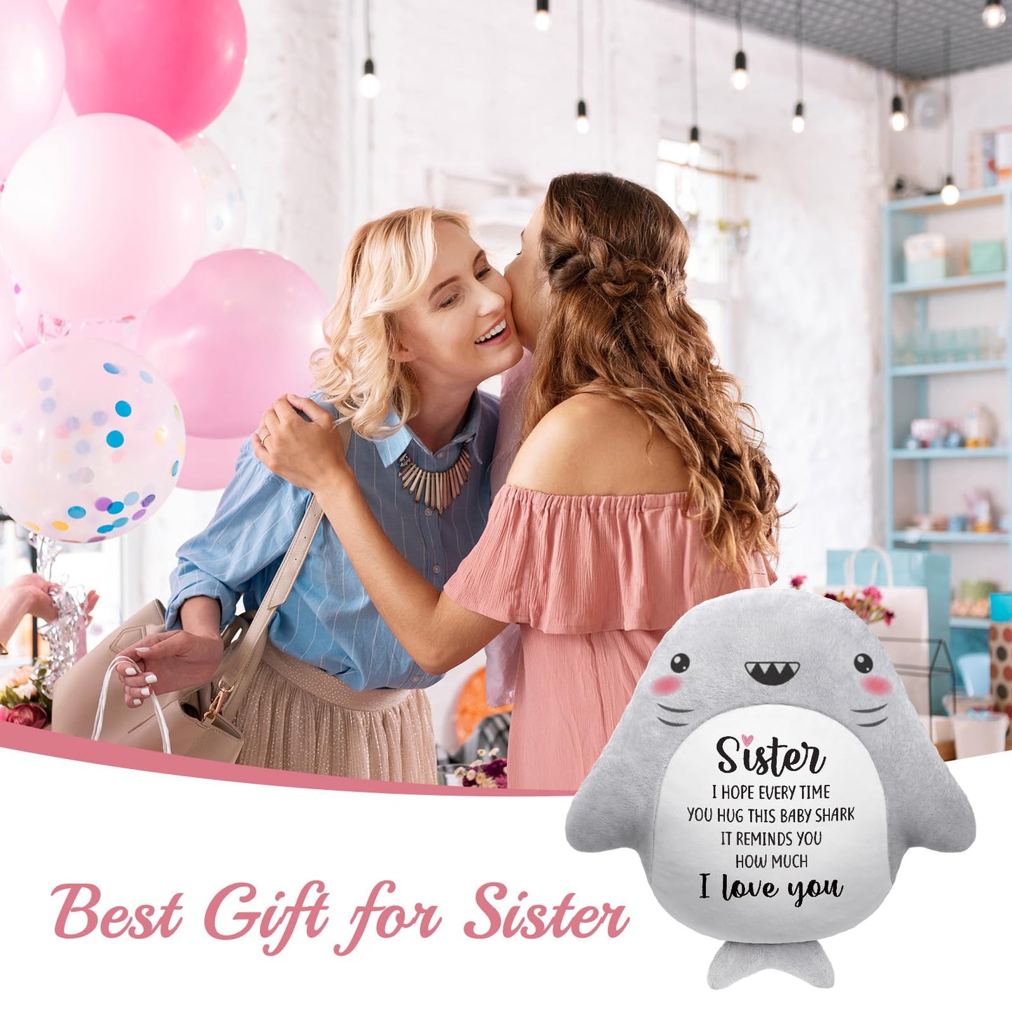 IDELTIME Sister Birthday Gifts, I Love You Shark Pillow, Big Sister Gifts for Girls from Sisters Brothers, Gift for Sister in Law on Birthday, Christmas, Wedding, Cute Decorative Throw Pillow