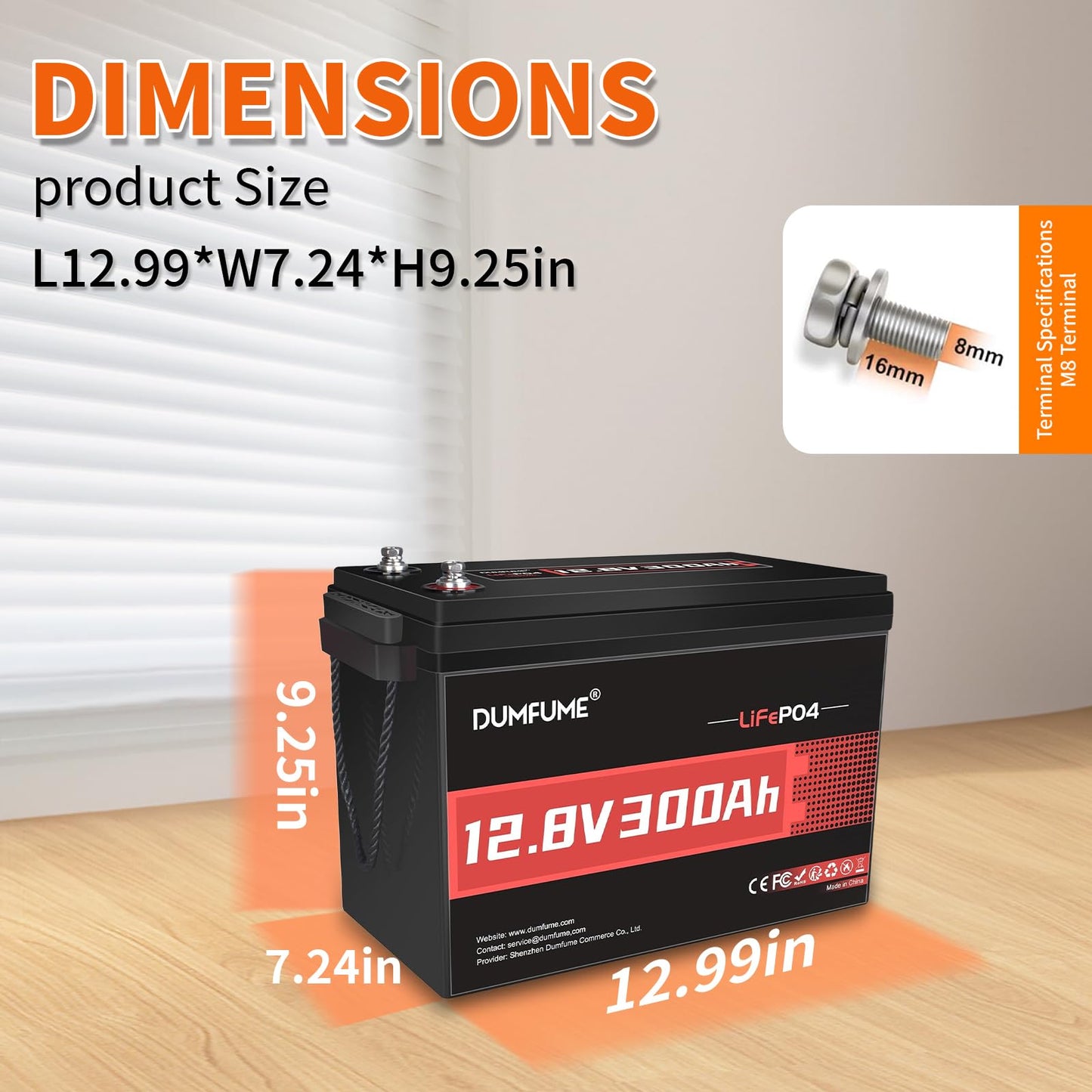 Dumfume 12V 300Ah Lithium Lifepo4 Battery,200A Bms 3840Wh Rechargeable Lithium Iron Phosphate Battery For Solar Energy Storage,B