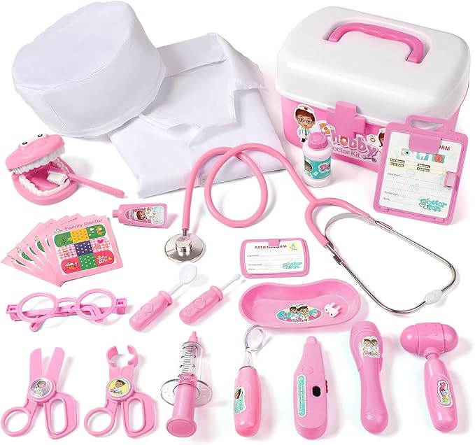Phobby Durable Doctor Kit for Kids, 27 Pcs Deluxe Pretend Play Set Medical Toy with Real Stethoscope for Toddlers Boys Gir...