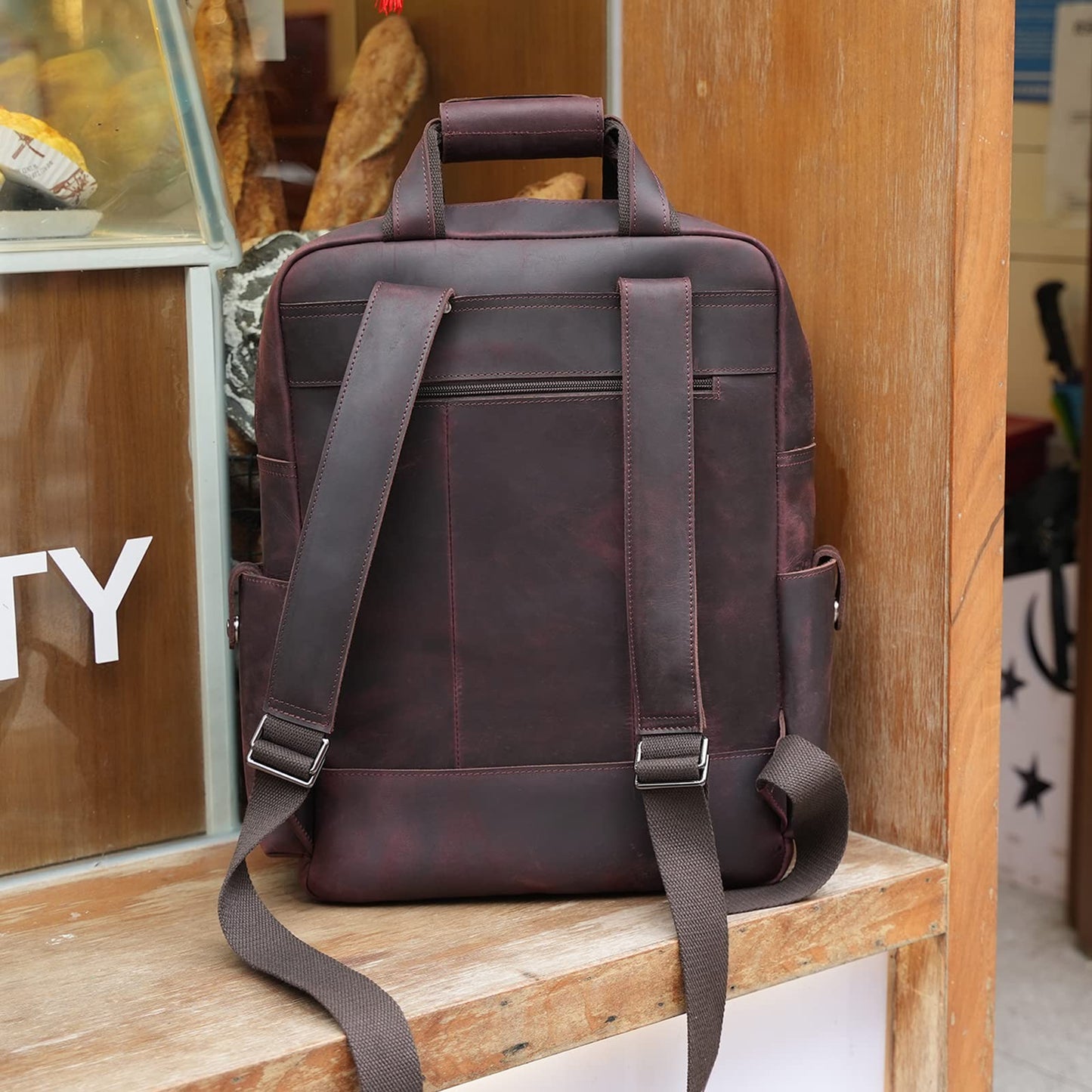 Polare Cowhide Leather Multiple Laptop Backpack Day pack Travel Bag Satchel with YKK Metal Zippers