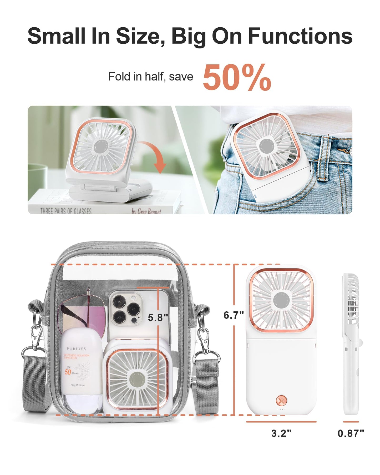F-Color Portable Mini Handheld Fan - Personal Fan With Phone Holder 3 Speed Adjustable Small Pocket Fan For Summer Travel Outdoo