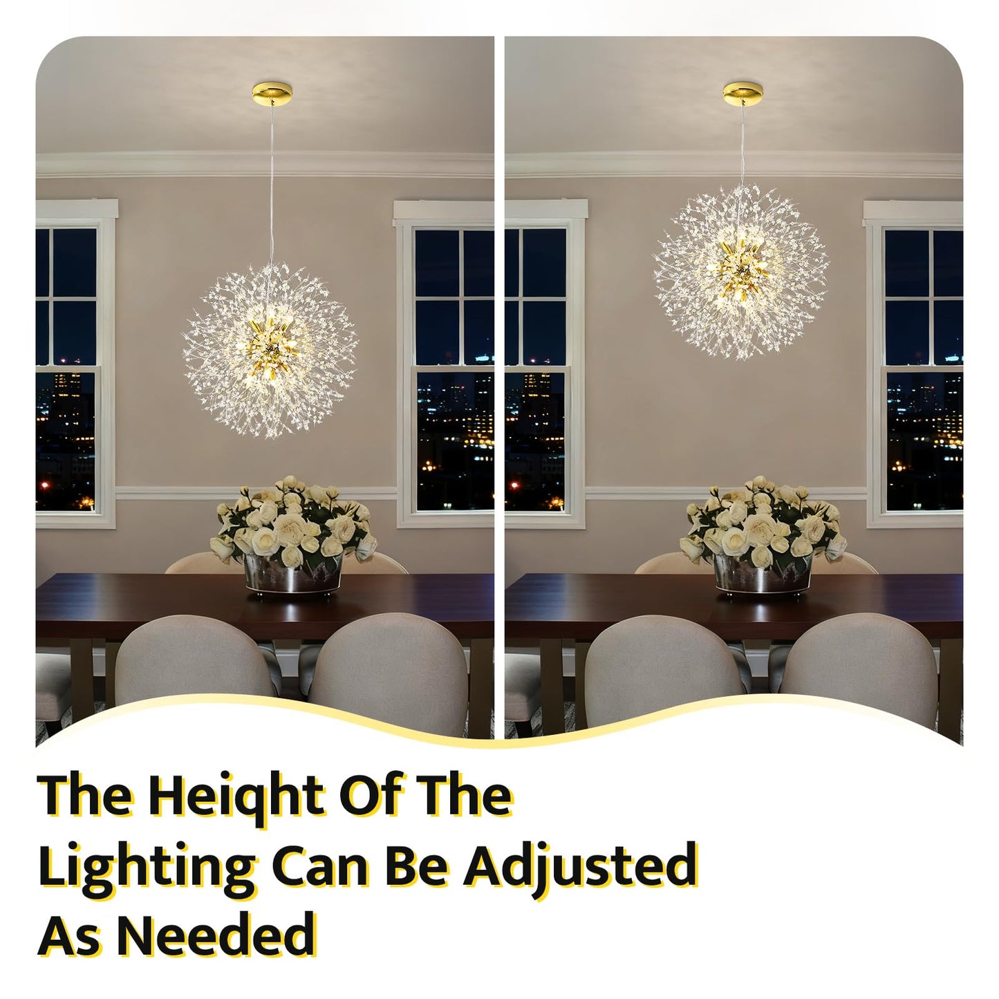 Qamra Modern Crystal Gold Chandeliers, Firework Dandelion Sputnik Chandelier Light Fixture Pendant Lighting for Dining Room, Bedroom, Kitchen, Living Room(12-Light, Gold)