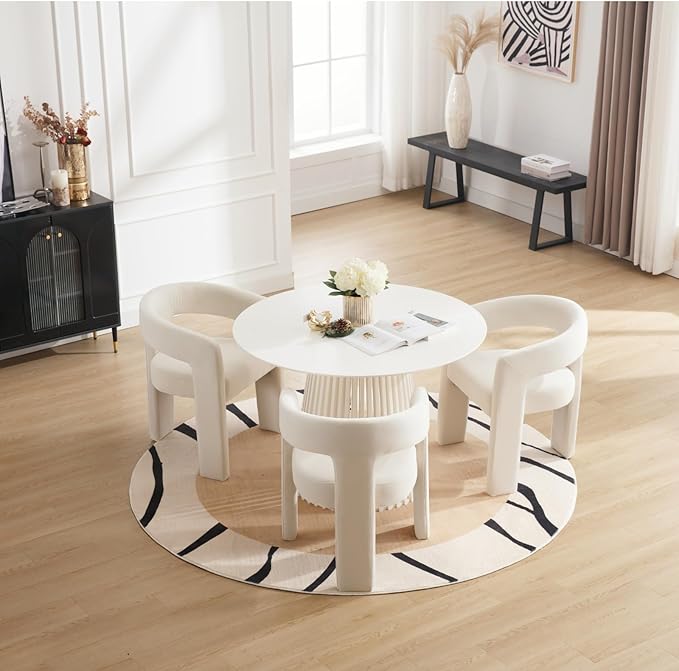 DAYALANE Modern Barrel Dining Chairs Set of 4, Upholstered Accent Kitchen Chair with Arms Comfy Velvet Side Chair for Living Room/Home Office/Reception, Velvet Cream