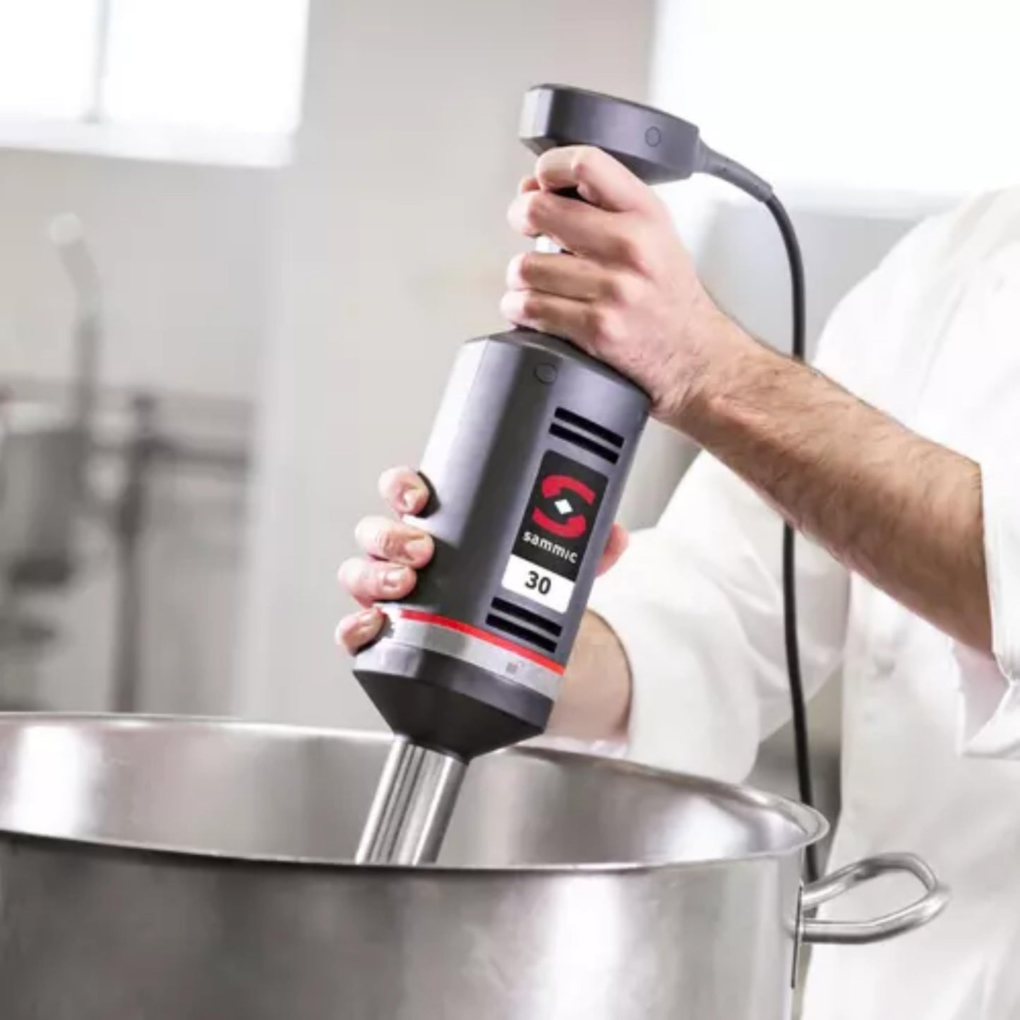 Sammic XM-32 Immersion Stick Blender, Handheld Commercial Food Blender, 48 qt. Capacity, 14.41" Detachable Stainless Steel Arm, 3.6" Bell, Y-Blade, Fixed Speed, Wall Mount, 120V