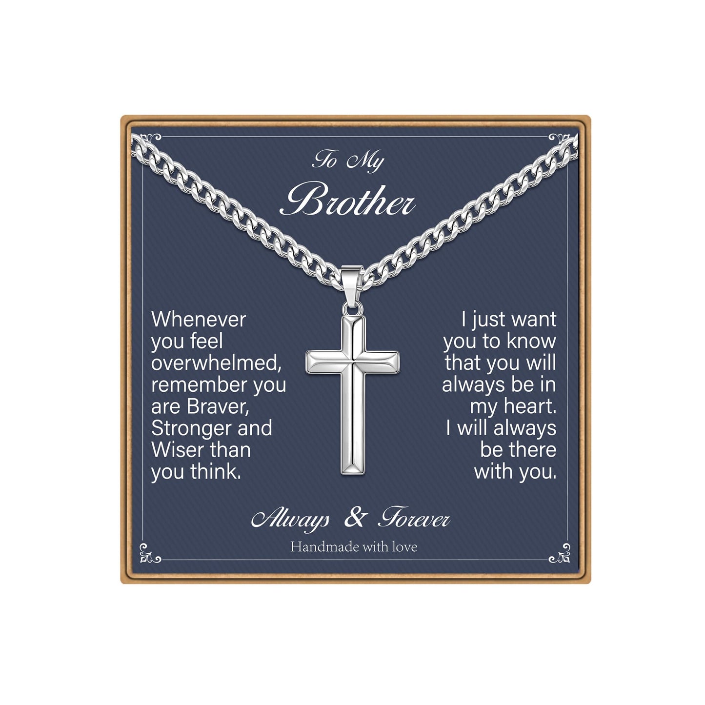 IEFLIFE Cross Necklace Gifts for Brother - Stainless Steel Silver Cuban Link Chain Cross Necklace for Men Fathers Day Birthday Gifts for Brother Gift from Sister Necklaces Gift for Men Him