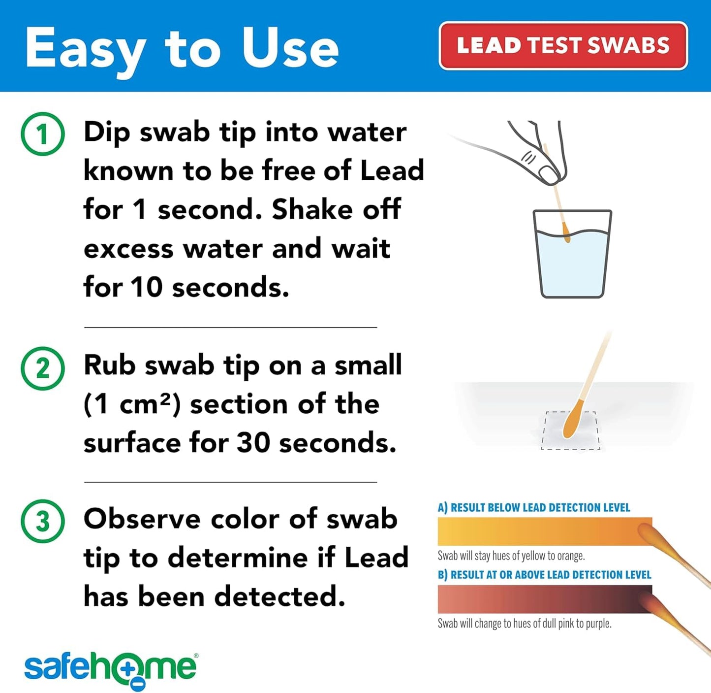 Safe Home® Lead in Solids Combo Test Kit – 10 DIY Swabs + Optional Testing at our EPA Certified Lab – Made in the USA for Homeowners & Contractors – (1 Pack)