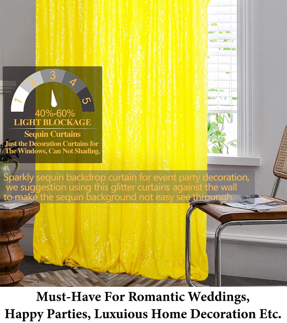 Duobao 2Ftx8Ft Sequin Curtains 2 Panels Yellow Sequin Photography Backdrop For Prom Party Payette Sequin Curtain 8Ft Sequin Show