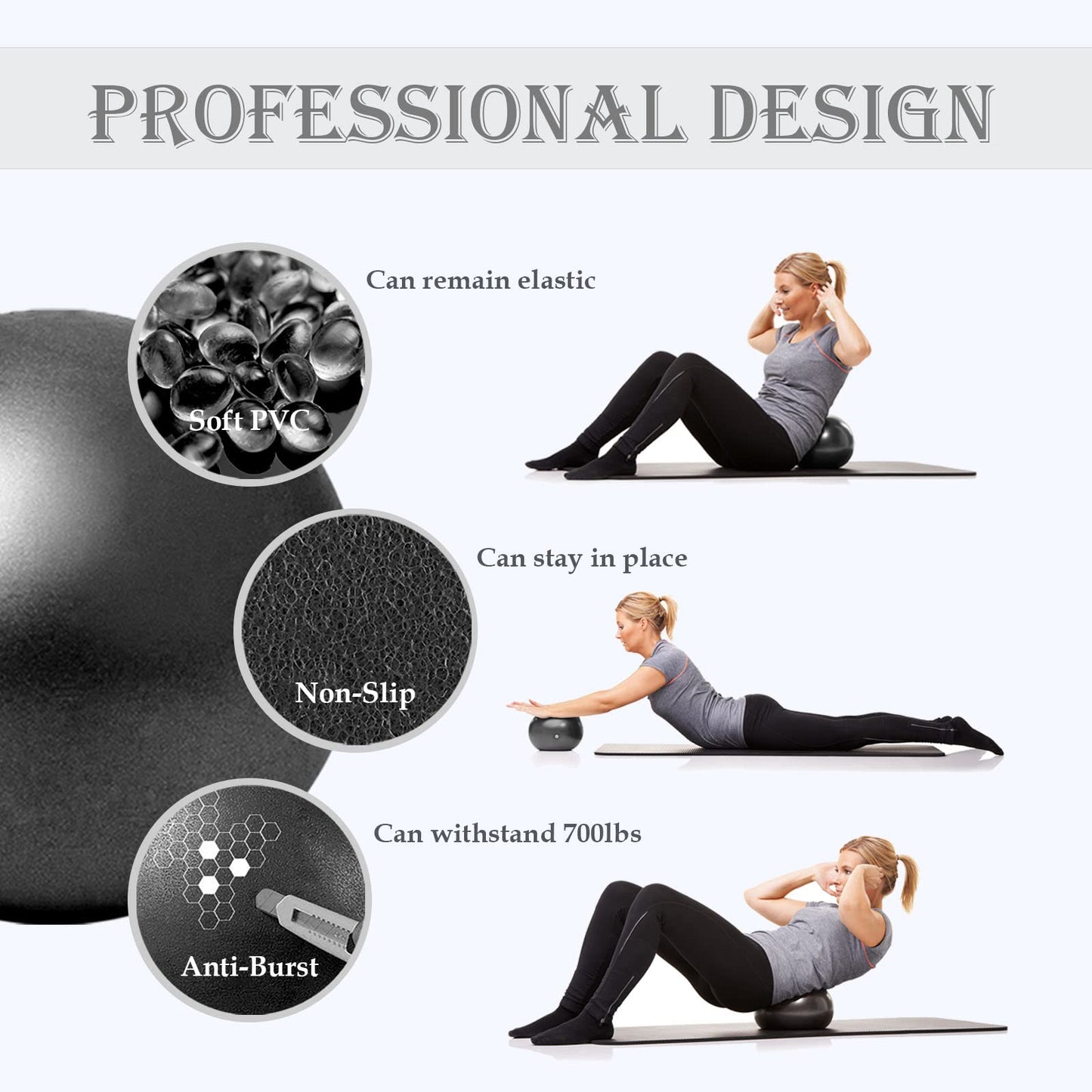 Soft Pilates Ball 9 Inch, Ideal Small Exercise Ball Between Knee Squeeze for Physical Therapy Yoga Core Medicine Abs Pt Bouncy, Mini Rubber Fitball Barre Workout Equipment for Women Men Kid Toddler