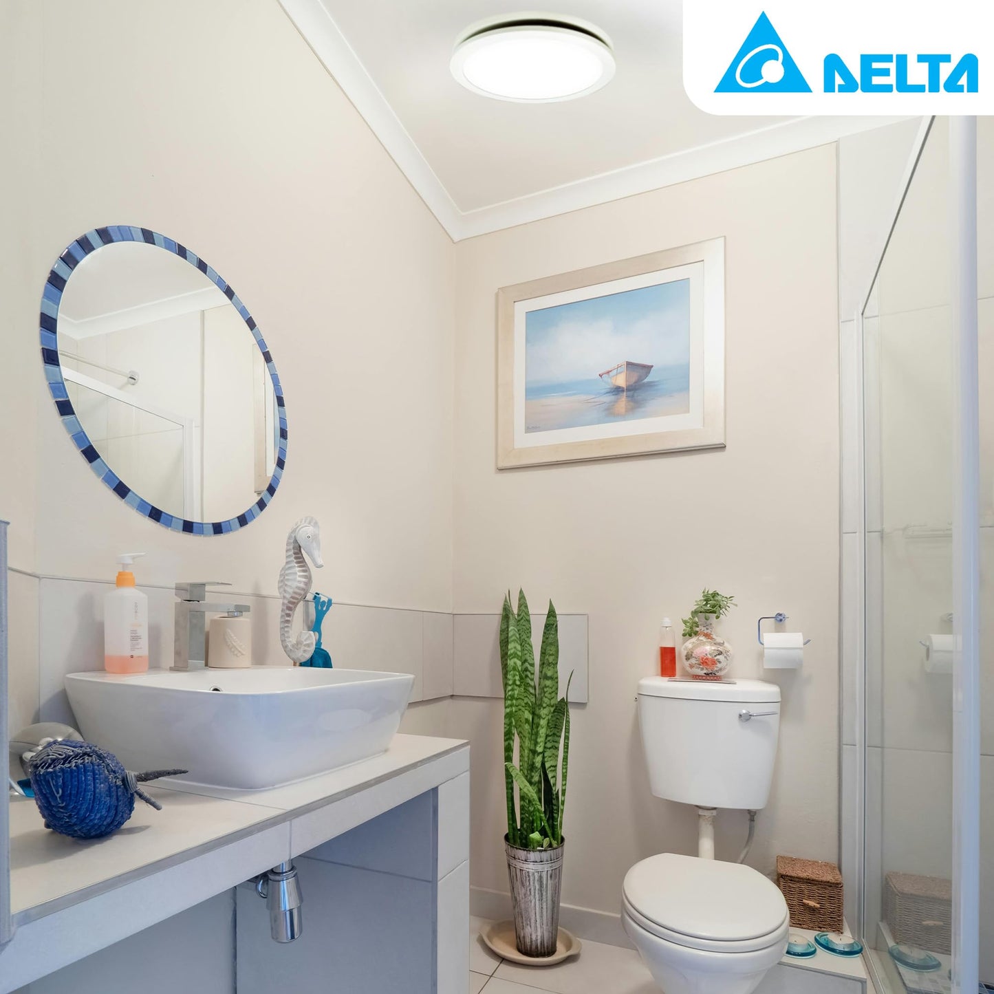 Breez Delta Integrity 100 Cfm Exhaust Bath Fan, Led Edge-Lit Flat Round Panel Light, Energy Efficient Quiet Operation Ceiling Mo