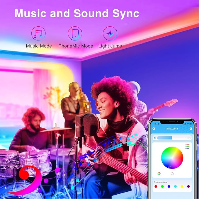 TJOY 25ft Bluetooth LED Strip Lights, Music Sync 5050 LED Light Strip RGB Color Changing LED Lights