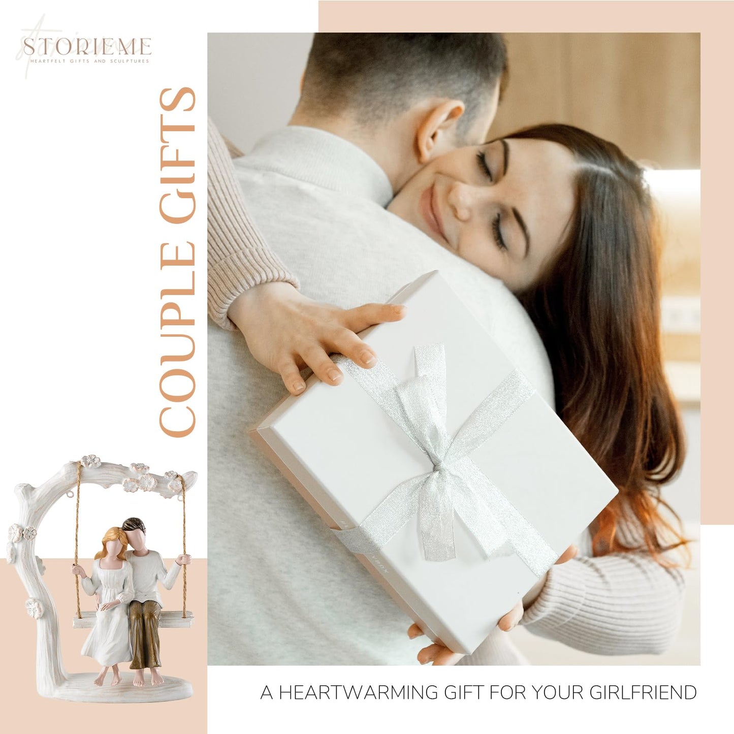 Storieme Wedding Gifts for Couple Anniversary - Romantic Couples Swing Figurine Sculpture - Unique Engagement Birthday Gift Ideas for Newlyweds Husband Wife Her Him