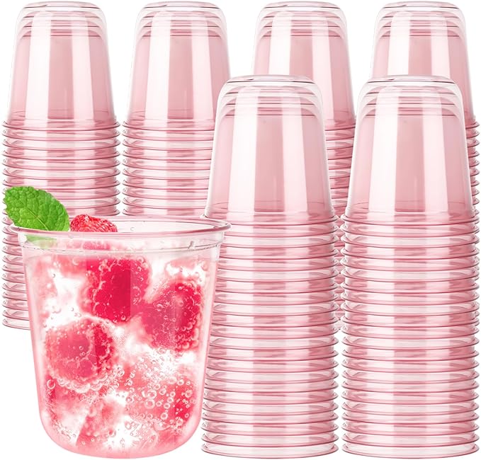 100pcs 12oz Disposable Stemless Glasses,PET Disposable Drinking Cups,Cold Party Clear Plastic Wine Glasses for Parties Bir...