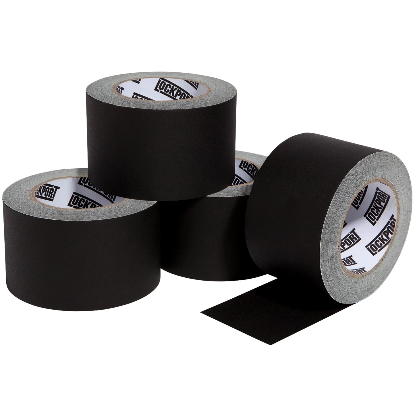 Lockport Black Gaffers Tape 3 inch x 30 Yards - 4 Pack Pro Black Gaff Tape - No Residue, Water Resistant, Non-Reflective, Easy Tear - Multipurpose