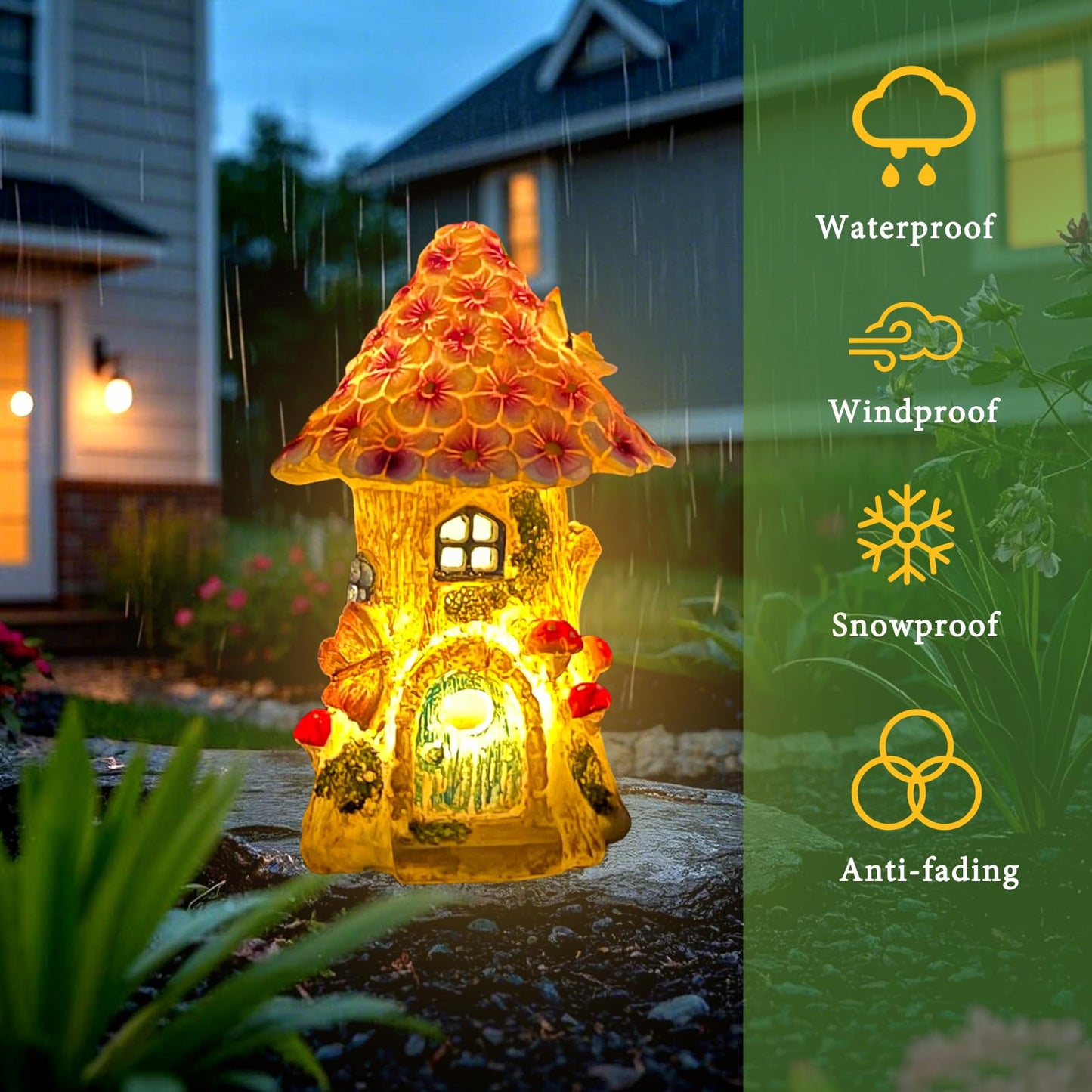 Garden Decoration Outdoor Solar Statue Light, Fairy Houses for Outside, Resin Fairytale Garden Mushroom House, for Patio, Yard, Balcony Decoration, Birthday Gift for Lady and Kids, Gardening Gift