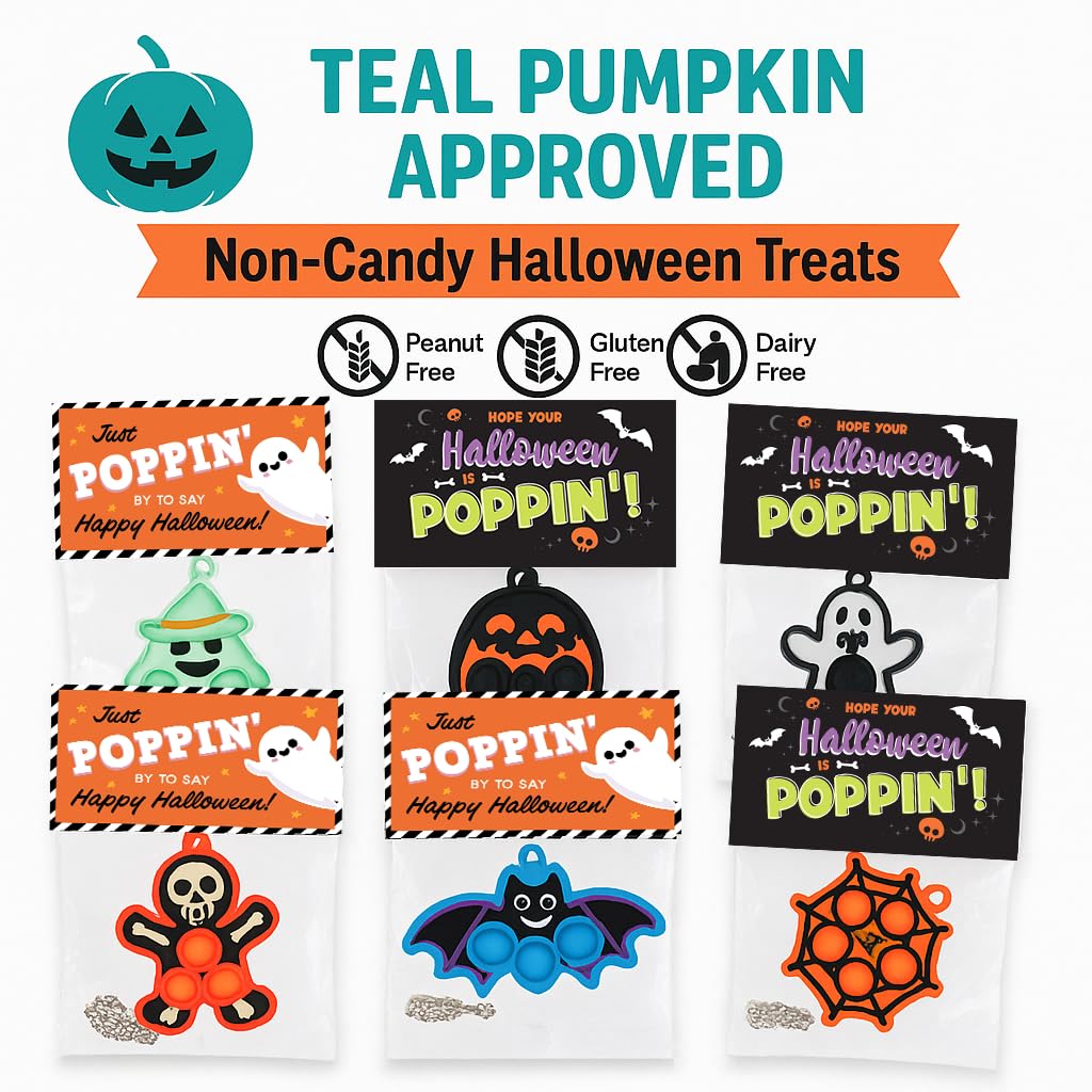 Funeta Halloween Party Favors for Kids – 30 Pack Pop It Fidget Toys Bulk, Fun Spooky Designs, Non-Candy Teal Pumpkin Treats, Trick-or-Treat Handouts, Classroom Goodie Bag Fillers