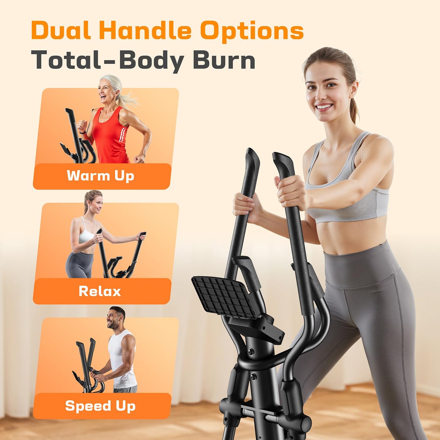 OWLSKY Elliptical Exercise Machine with APP, Elliptical Machine for Home with Hyper-Quiet Magnetic Driving System, 16 Resistance Levels,LCD Monitor,300LBS