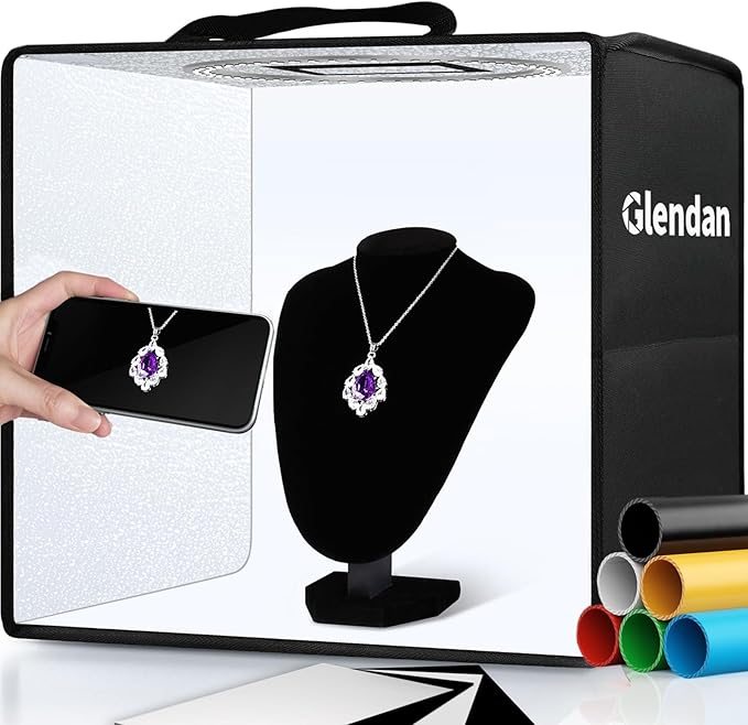 Glendan Portable Photo Studio Light Box,12"x12" Professional Dimmable Shooting Tent Kit with 112 LED Lights & 6 Backdrops ...