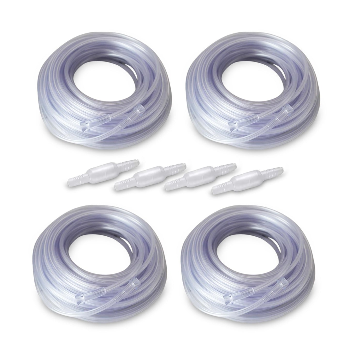Bistras Oxygen Tubing 50FT Clear Crush Resistant Non Kinking for Cannula Nasal Tubing and Oxygen Concentrator with Standard End Connectors, Swivel Connectors Included (4 pk)