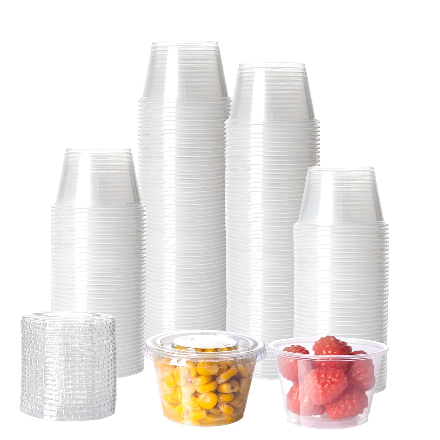 HOMIP 100Pack 4oz Disposable Plastic Portion Cups with Lids, Small Mini Sauce Cups for Portion Control, Salad Dressing Cups, Airtight and Stackable Condiment Cups for Party, Holiday and Daily Use