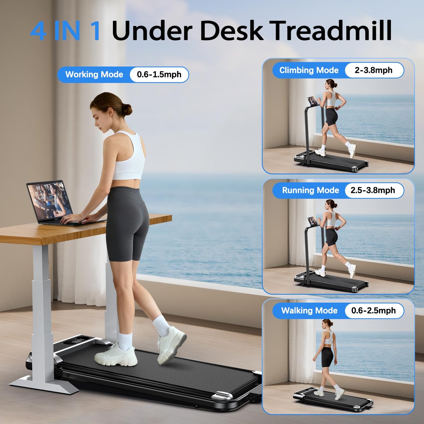 AoraPulse Walking Pad with Incline, Under Desk Treadmill for Home, 3.0HP Portable Walking Pad Treadmill for Home Small, 2 in 1 Folding Foldable Treadmills 350 lbs Weight Capacity