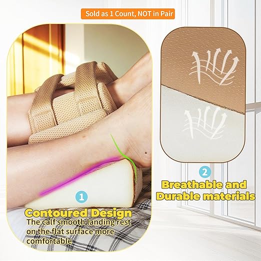 Ehucon 3D Heel Protectors Bed Sore Pillow Cushion for Pressure Sores,Foot Pillows Support Boot for Bedridden Patients Supplies, Ankle Pillow Heel Protector for Heel Pain（Khaki Pack of 1）