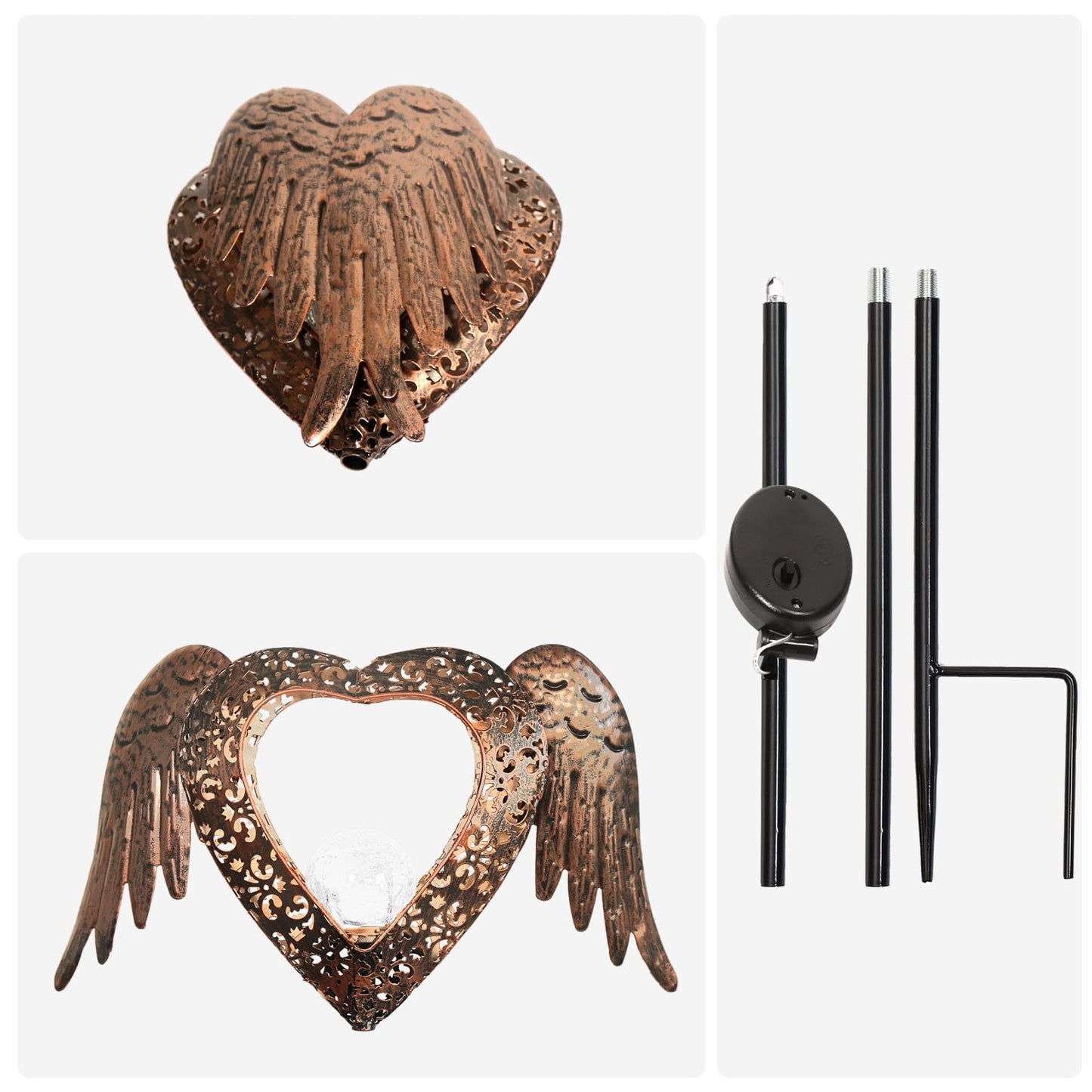 KAIXOXIN LEDs Solar Heart Stake Lights for Garden Metal Warm White, Memorial Gift - Perfect as Remembrance & Sympathy Gifts (Heart-Bronze)