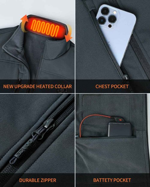 DOACE Heated Vest for Men and Women, Smart Electric Fleece Heated Vest, Lights-out Design, Battery Pack Included, Gray, 2XL
