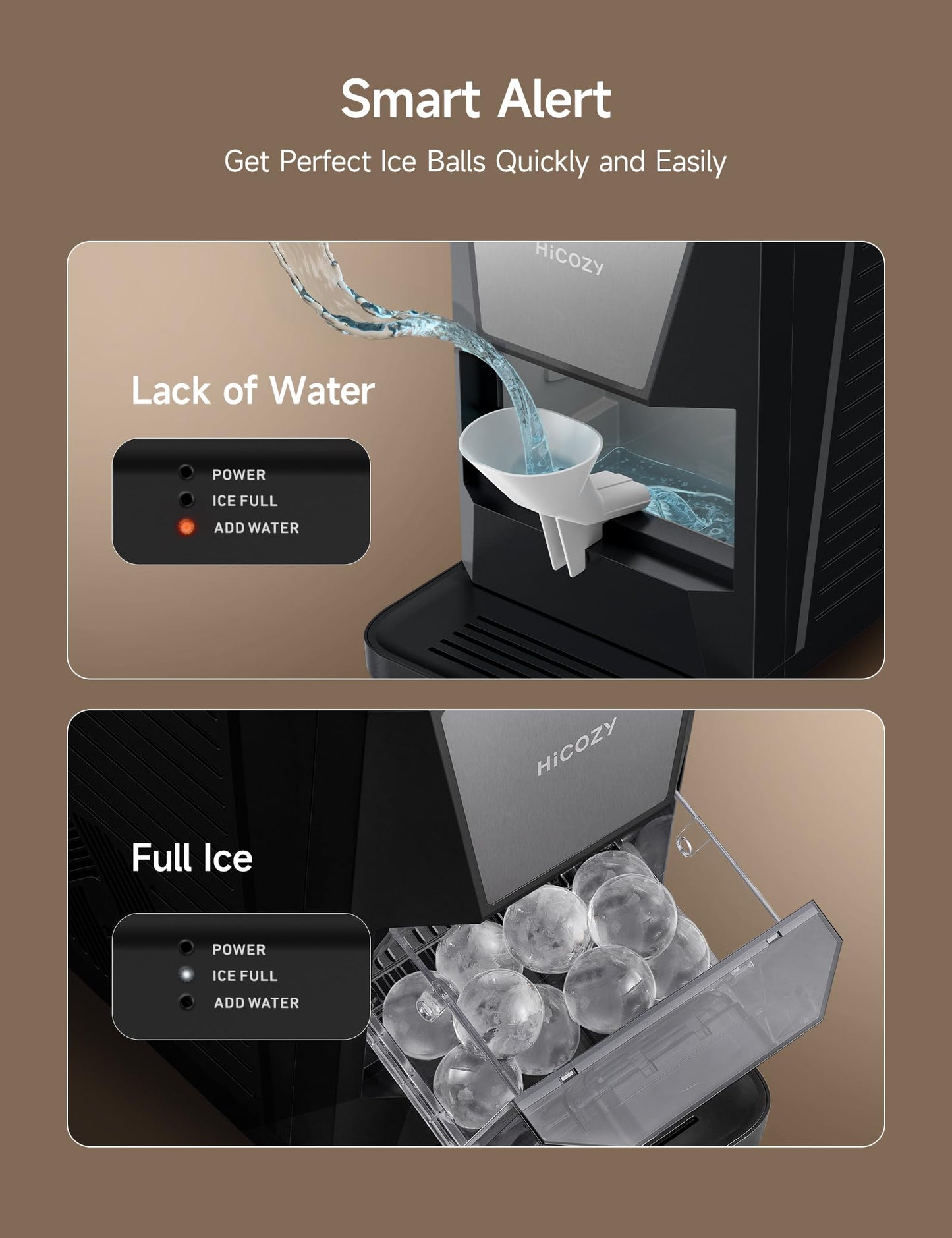 HiCOZY B1 2" Clear Ice Ball Maker Countertop,Sphere Ice Maker, 2 Big Balls in 60Mins,40 pcs/Day, Self-Cleaning Ice Machine with Ice Tong for Cocktails, Whiskey, Present for Dad
