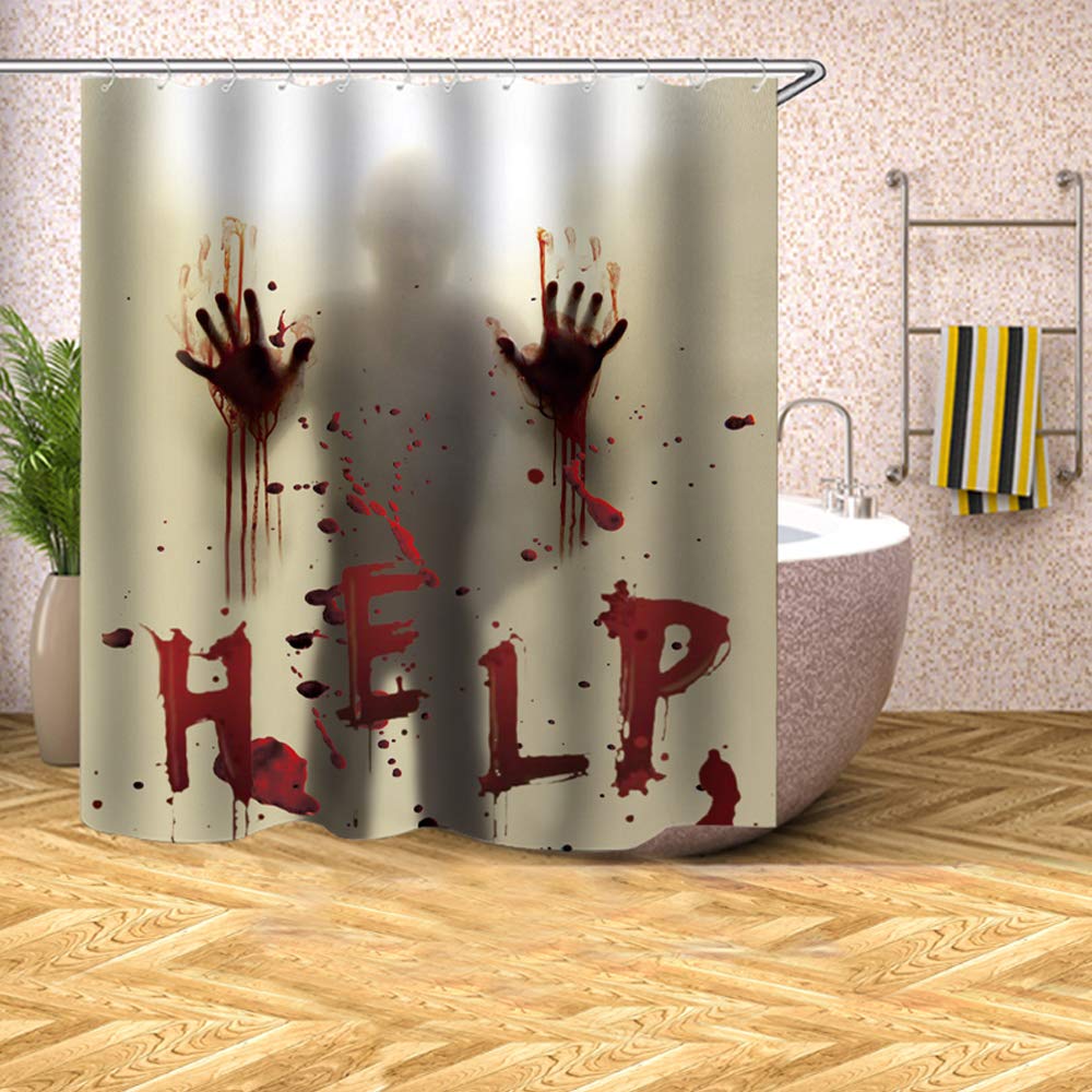 CHICHIC 71 Inch x 71 Inch Halloween Shower Curtain Liner Window Curtains, Help Me with Bloodys Hands for Halloween Decorations Theme Decor Props Bathroom