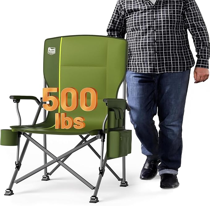 TIMBER RIDGE Oversized Folding Camping Chair High Back Heavy Duty for Adults Support up to 500lbs with Cup Holder, Side Pocket Cooler Bag